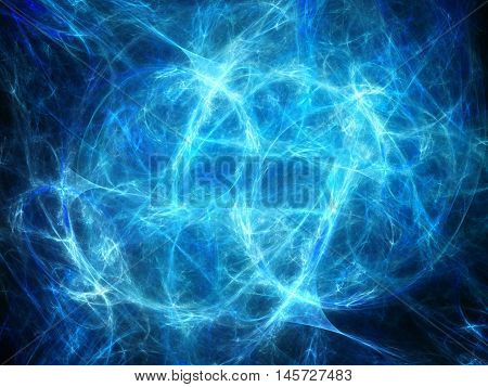 Blue glowing high power plasma in deep space matter and antimatter computer generated abstract background