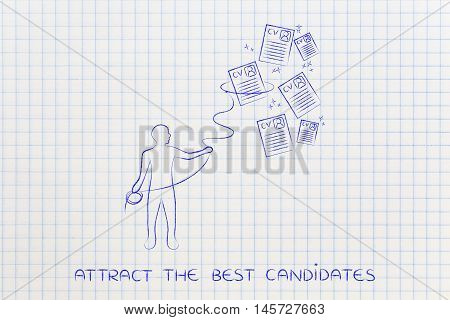 Recruiter With Lasso Catching A Group Of Falling Resumes