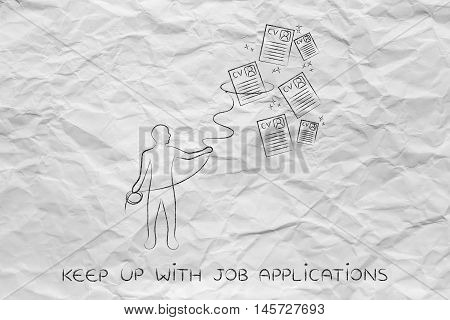 Recruiter With Lasso Catching A Group Of Falling Resumes