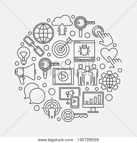 Internet marketing round illustration. Vector digital marketing creative symbol made with thin line icons