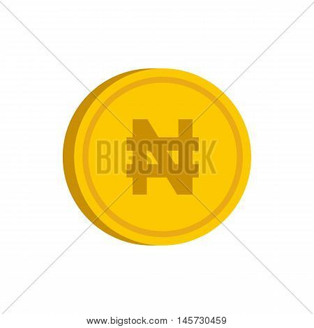Gold coin with nairas sign icon in flat style on a white background vector illustration