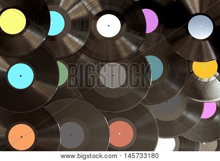 Large selection of vinyl lp records close up