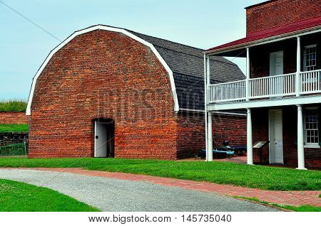 Baltimore Marland - July 23 2013: 18th century Powder Magazine and soldiers' barracks building at Fort McHenry National Historic Park