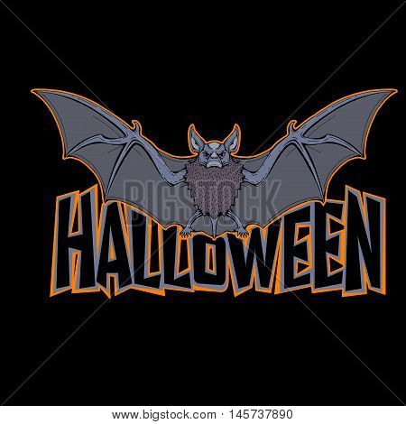 Halloween bat inscription black background vector illustration