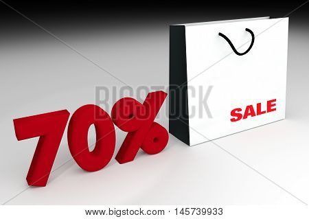 70% sale off promotion for product selling,white shopping bag and text 