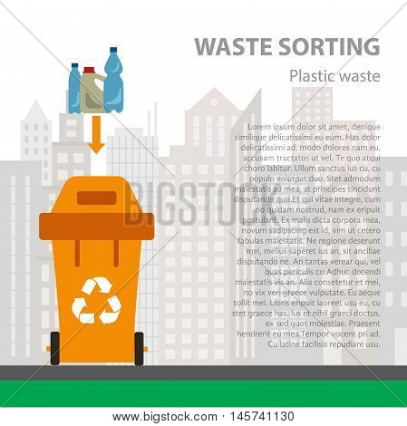 Plastic waste sorting flat concept.  Vector illustration of plastic waste. Plastic waste recycling categories and garbage disposal. Plastic waste types sorting management