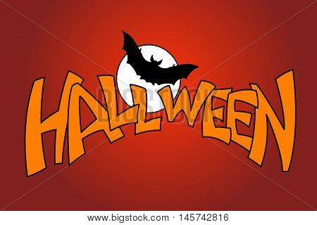 halloween bat moon inscription isolated vector illustration