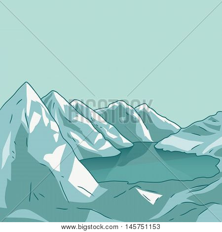 Mountain landscape Glacial lake  North landscape Vector modern illustration.