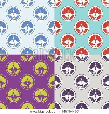 Flowers Lotus Polka Dot Flat Simlpe Seamless Pattern Vector Illustraton