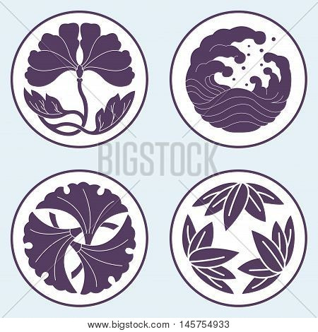 Flower And Wave And Leaf Lotus Flat Simlpe Vector Illustraton