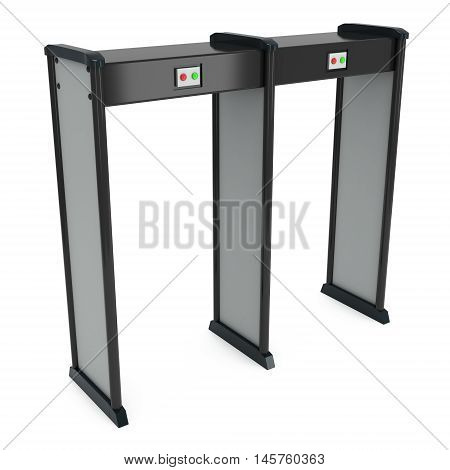 Safe area double security gates with metal detectors. Metal detector scanner. 3D render illustration isolated on white. Walk through detector concept.