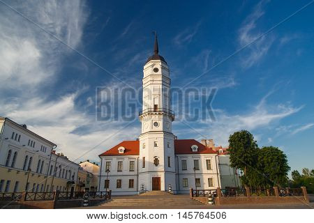 MOGILEV BELARUS - APRIL 23 2015: Town Hall restored architectural monument of XVII century. Museum of the History of Mogilev is in the building