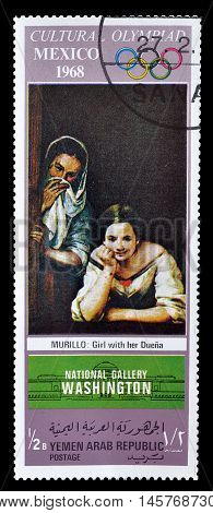 YEMEN - CIRCA 1968 : Cancelled postage stamp printed by Yemen, that shows painting by Murillo.