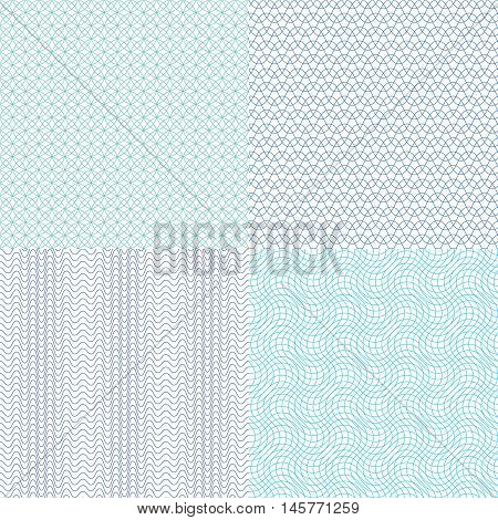 Guilloche wavy vector textures for diplomas, currency, banknotes and vouchers. Structure continuity watermark illustration