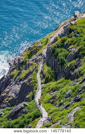 Cabot Trail - Bright summer day - people go hiking along the Cabot Trail in St. John's Newfoundland, Canada.