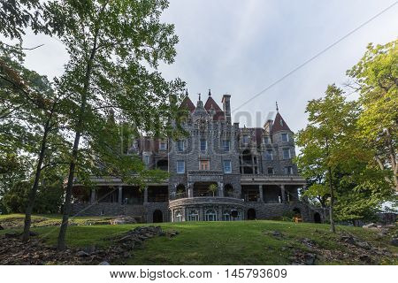 Boldt Castle in the summer months with green trees