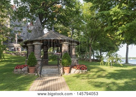 Boldt Castle surrounded by trees in the summer time