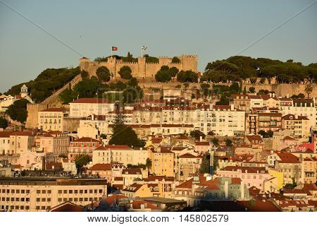 LISBON, PORTUGAL - AUG 20: View of Lisbon (from Bairro Alto) in Portugal, as seen on Aug 20, 2016. Lisbon is the capital and the largest city of Portugal.