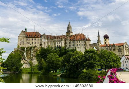 The Sigmaringen castle in Germany by a bridge