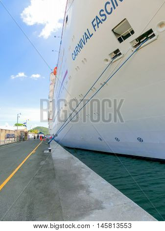 San Juan, Puerto Rico - May 09, 2016: The Carnival Cruise Ship Fascination, at dock. She is one of 8 sister ships and received a million dollar refurbishment in 2006