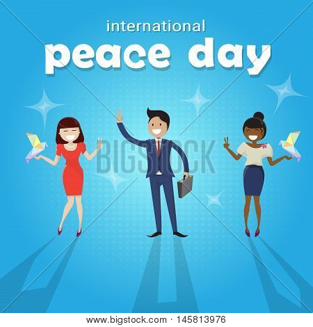 Diverse People Group International Peace Holiday Poster Flat Vector Illustration