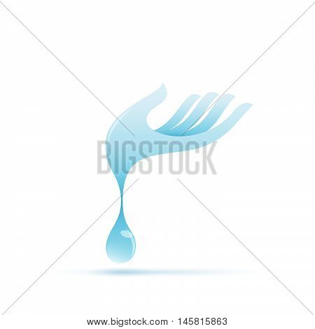 Vector water hand with drop, white background