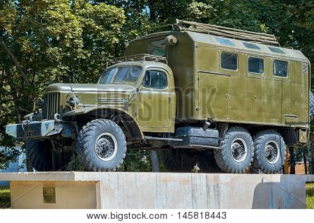 Bronnitsy, Russia - July, 31, 2016: Monument Of The Soviet Truck Zil-157 At The City Street.