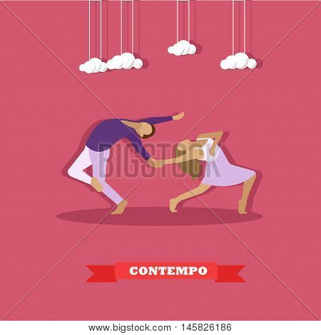A couple performing a contemporary dance. Girl and guy dancing concept vector illustration in flat style design.
