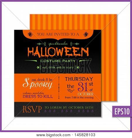 Halloween soiree holiday party invitations. Vector illustration.