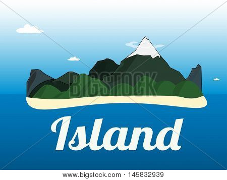 Cartoon illustration of the small mountains island landscape in the ocean.