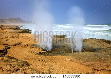 Blow holes at Al Mughsayl beach near Salalah, Oman