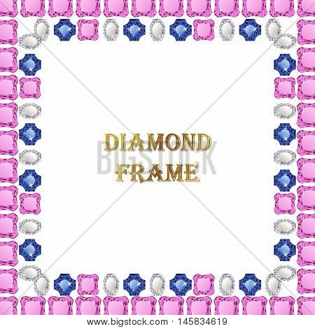 Diamonds square frame. Vector illustration jewelry. Abstract vector border on white background.