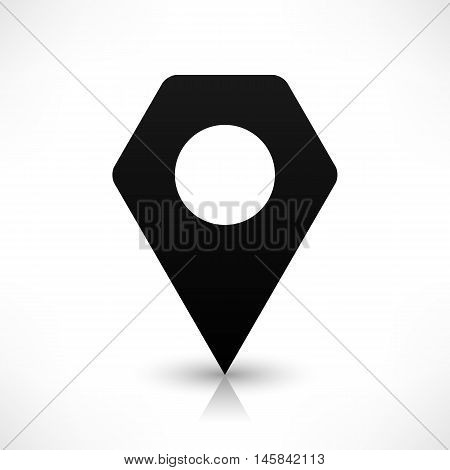 Black empty rounded hexagon map pins sign blank location icon with circular blank copy space and gray shadow reflection on white background in flat style. Vector illustration web design element 8 eps