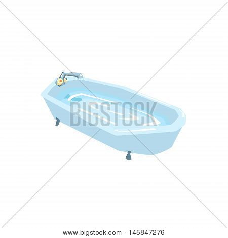 Bath Tub Filled With Water Cool Colorful Vector Illustration In Stylized Geometric Cartoon Design Isolated On White Background