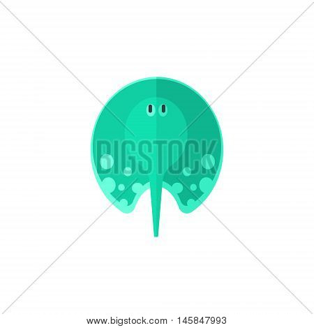 Turqoise Stingray Primitive Style Childish Sticker. Marine Animal Minimalistic Vector Illustration Isolated On White Background.