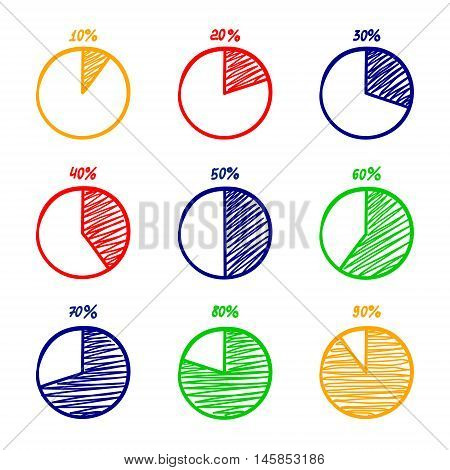 vector feltip pen pie chart icons doodle set
