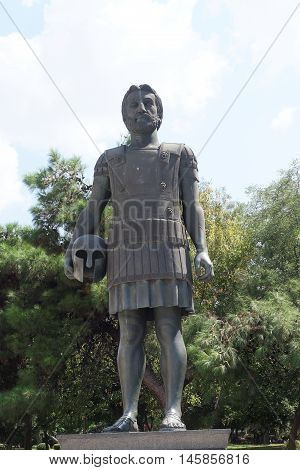 Thessaloniki, Greece - September 04 2016: Statue of King Philip II of Macedon. He was the father of Alexander The Great. The statue faces the White Tower, the landmark of Thessaloniki.