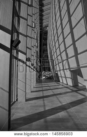 Hall way in Natural History Museum London, UK - October 15, 2011 (processed in black and white)