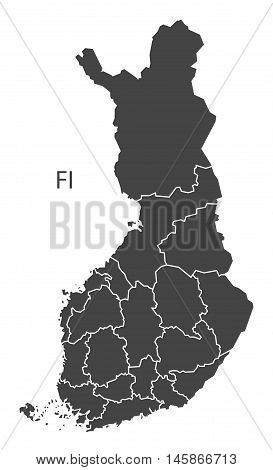 Finland grey map with regions isolated vector high res