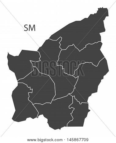 San Marino grey map with regions isolated vector high res