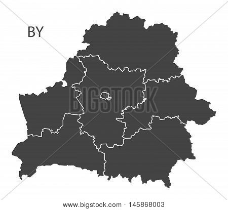 Belarus grey map with regions isolated vector high res