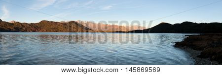Evening panoramic view of Rara Daha or Mahendra Tal Lake - Rara trek - great himalayan trail - Western Nepal