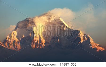 Morning panoramic view of Mount Dhaulagiri from Poon Hill view point Nepa
