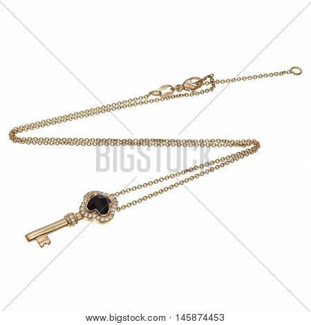 Gold chain with pendant in the shape of a key