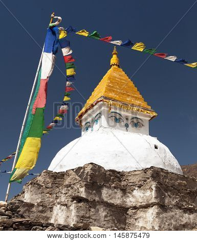 Stupa near Dingboche village with prayer flags - way to mount Everest base camp - Khumbu valley - Nepal
