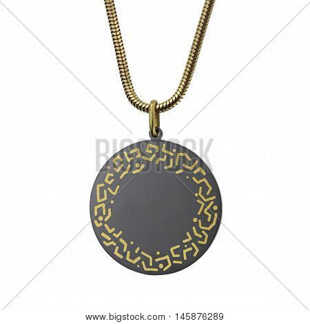 Gold chain with a black pendant of tantalum