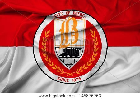 Waving Flag of Beebe Arkansas USA, with beautiful satin background.