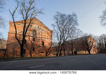 Cultural monuments, Kaliningrad, Russia, November 25, 2015 - German pre-war building, red brick, fortress Konigsberg, Kaliningrad cultural monuments