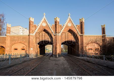 Cultural monuments, Kaliningrad, Russia, November 25, 2015 - German pre-war building, red brick, fortress Konigsberg, Kaliningrad cultural monuments