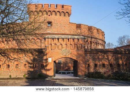 Cultural monuments, Kaliningrad, Russia, November 25, 2015 - German pre-war building, red brick, fortress Konigsberg, Kaliningrad cultural monuments